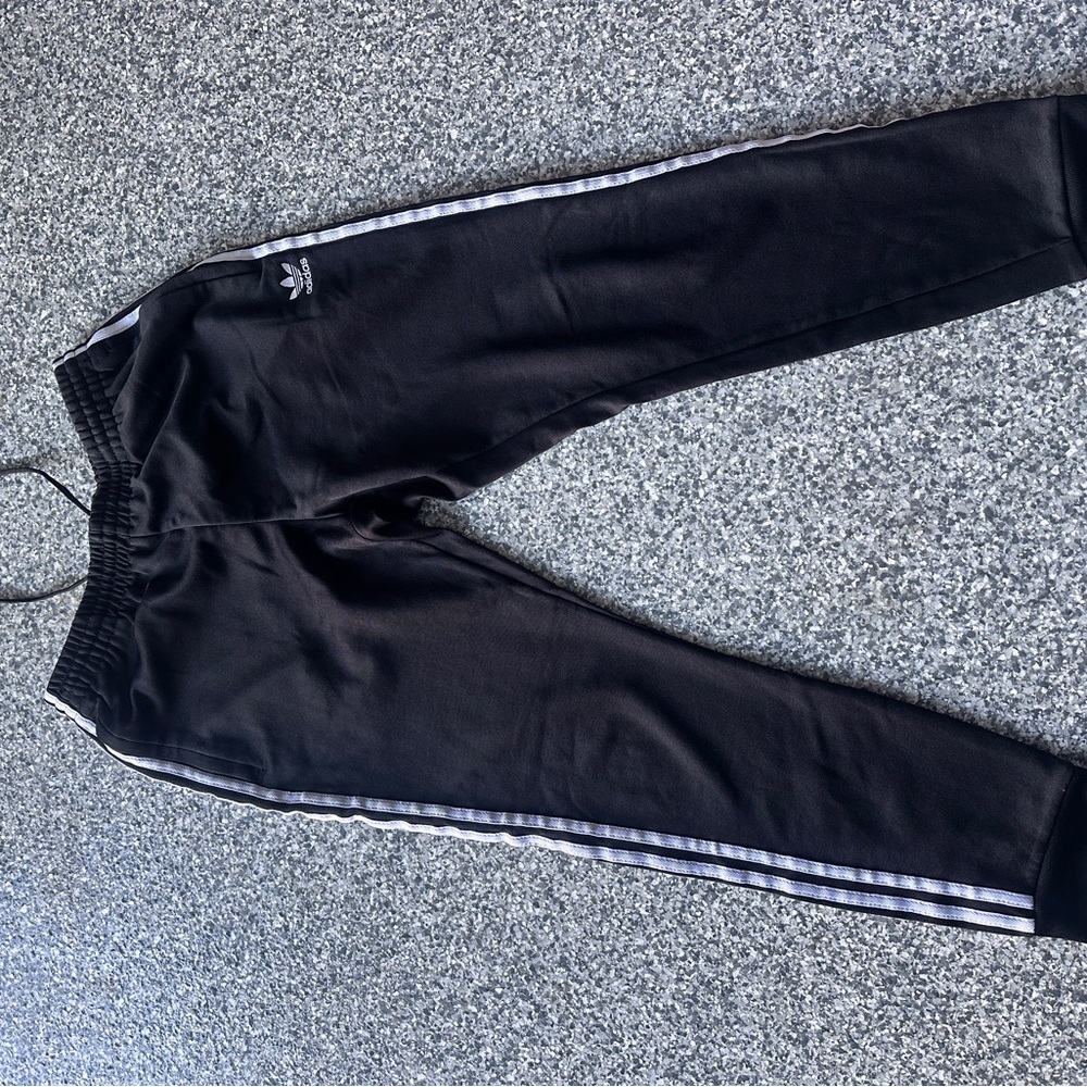 Adidas Black Joggers with White Stripes